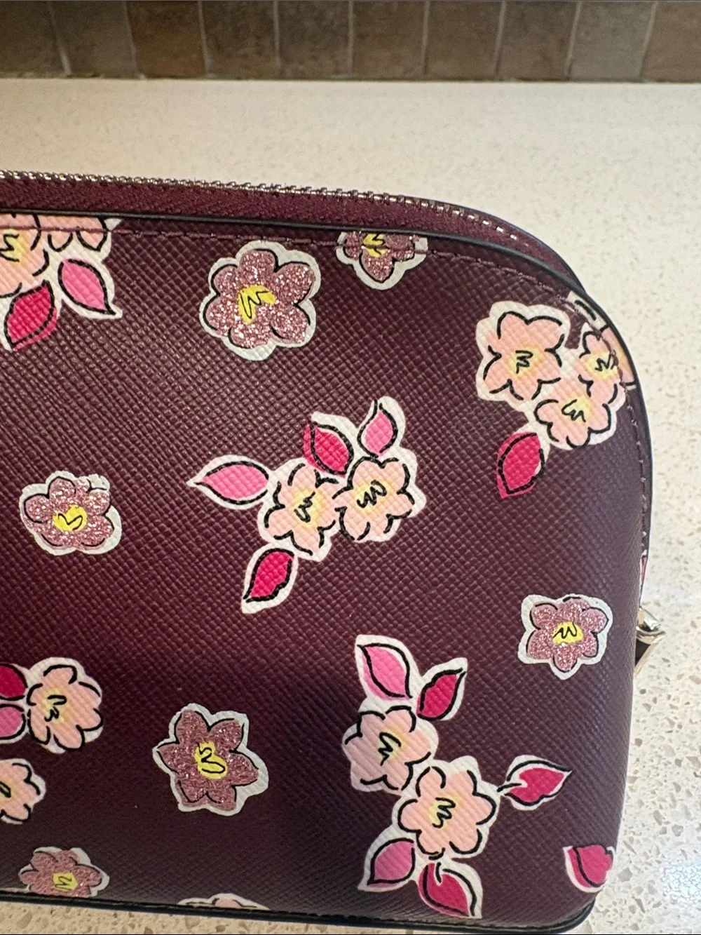 kate spade burgundy floral cosmetic pouch